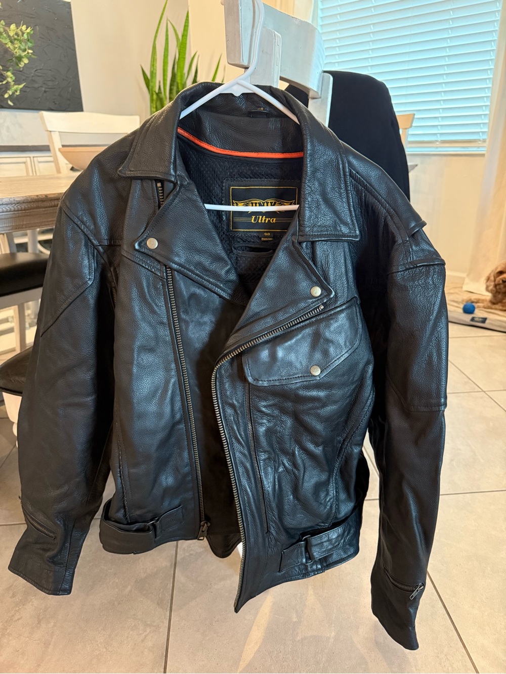 Unik Black Leather Bomber-Style Jacket with Orange Trim